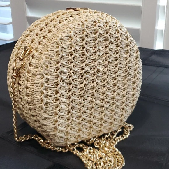 New Circular Woven boho Crossbody Bag gold hardware Hot - Picture 5 of 8